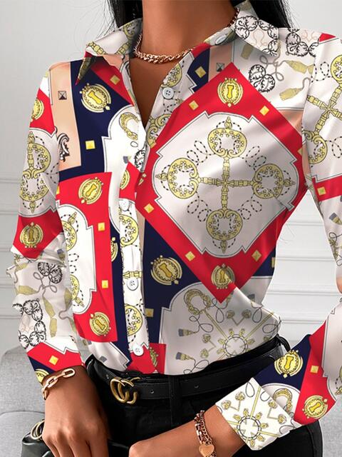 Printed Collared Neck Long Sleeve Shirt