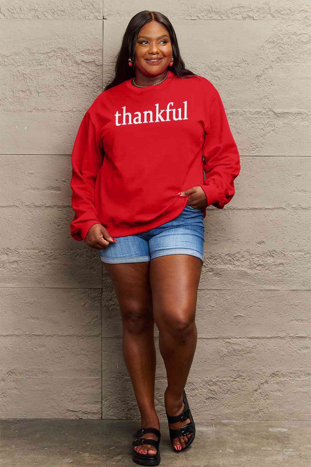 Simply Love Full Size THANKFUL Graphic Sweatshirt