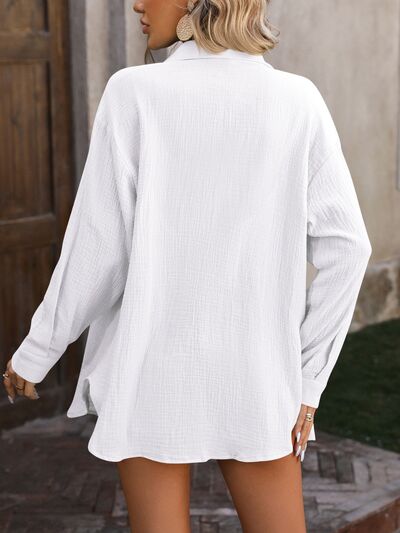 Textured Button Up Dropped Shoulder Shirt