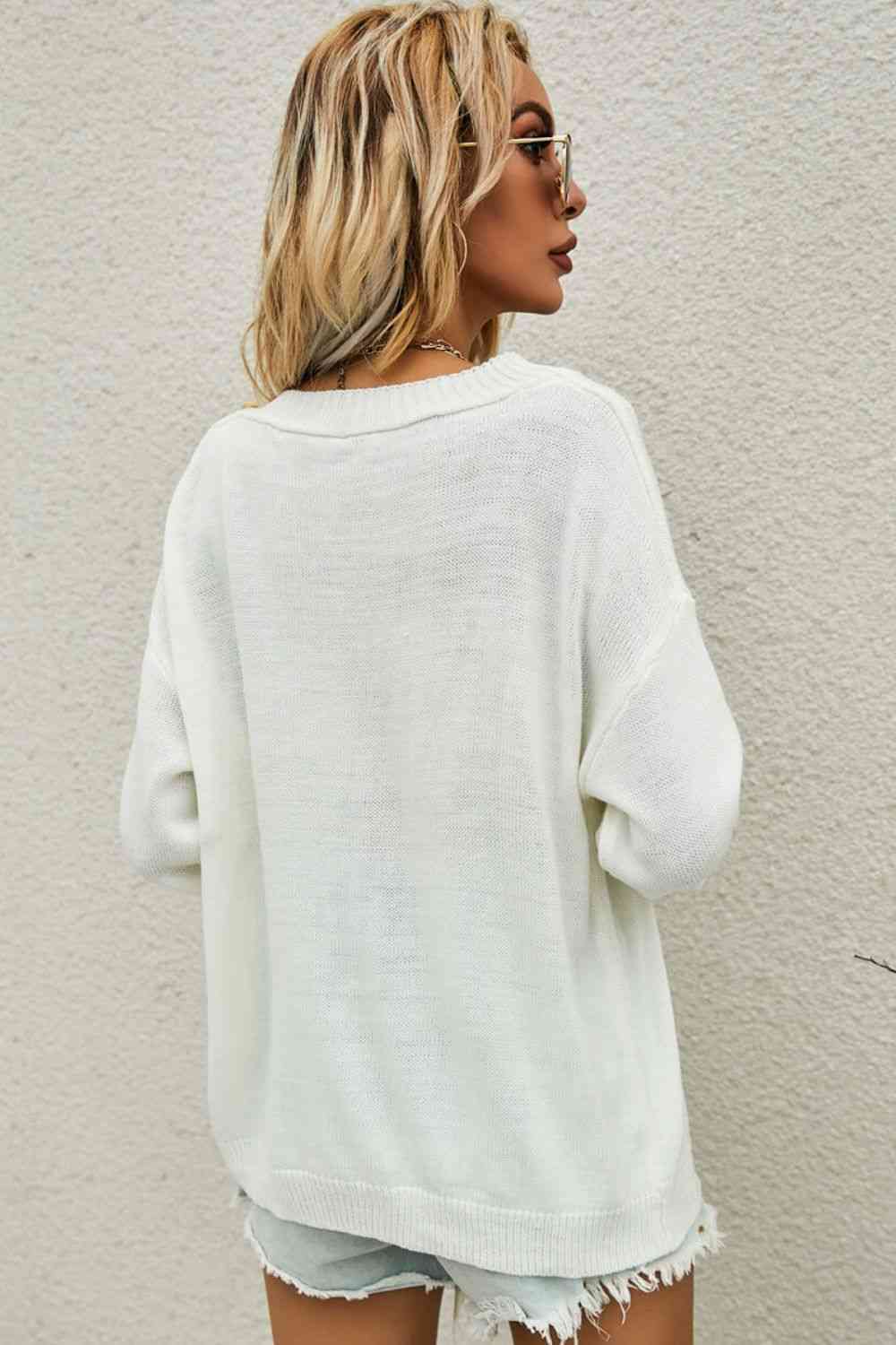 Button Detail Boat Neck Sweater